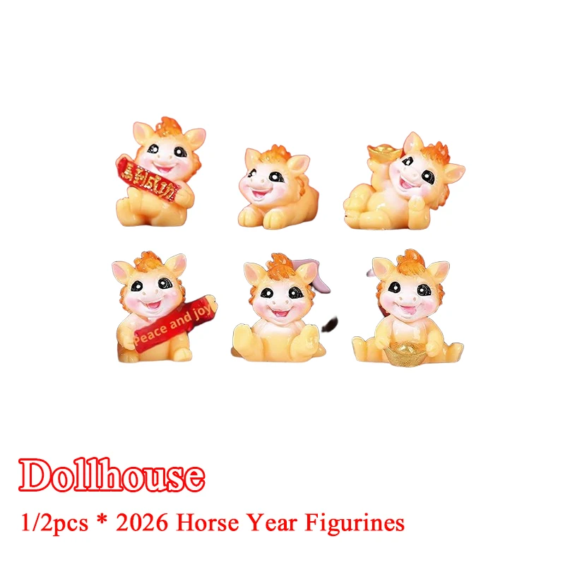 1/2 Buah Ornamen Maskot Kuda Zodiak Resin Mirip Asli Tahun Kuda 2026 Figur Dekoratif Miniatur Kuda Cina