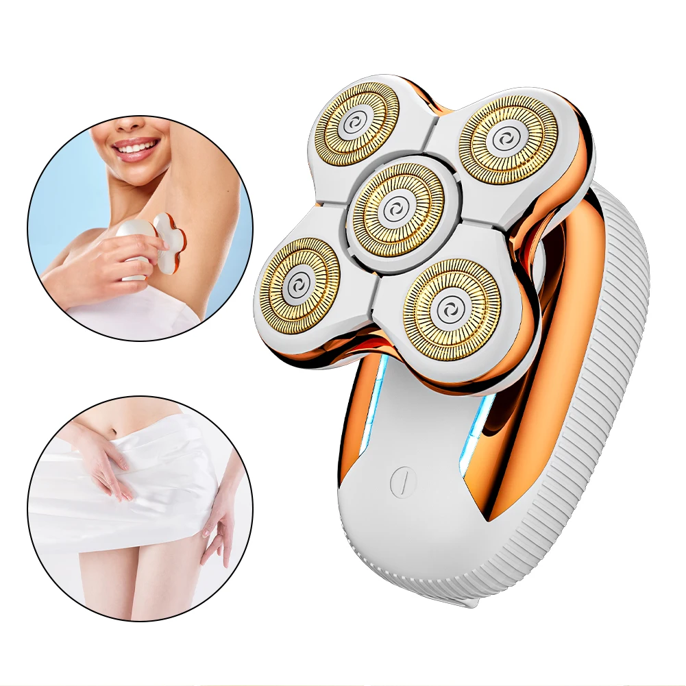 

5-Floating Blade Electric Epilator Dry/Wet Shave for Lips Body, Bikini & Underarms Waterproof & Cordless Design for Woman