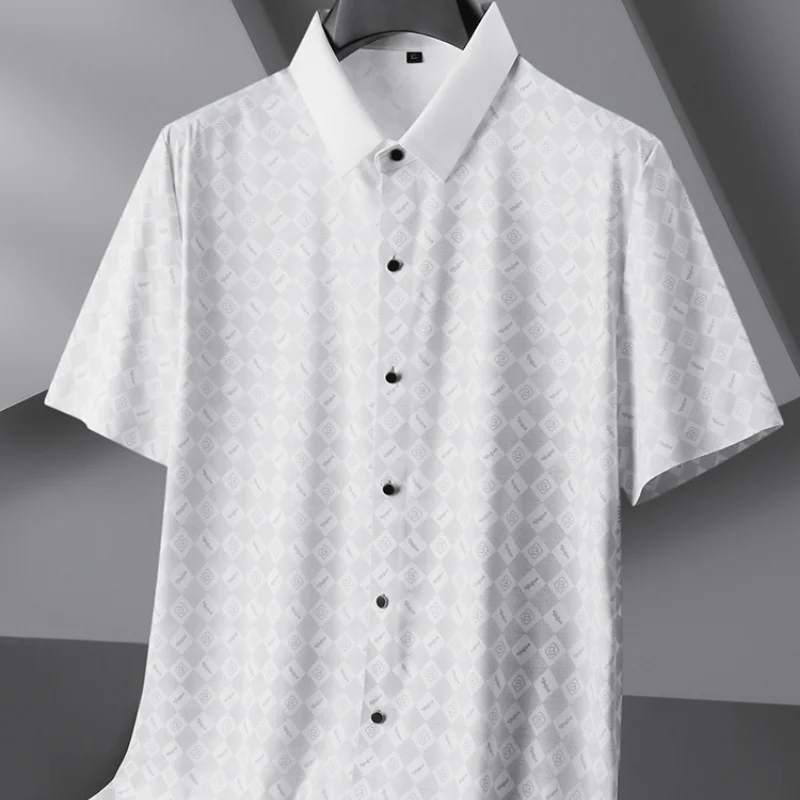 

Short Sleeve Shirts for Men Plus Size 7XL Summer Men's Loose Casual Ice Silk Checkerboard Elastic Top FC