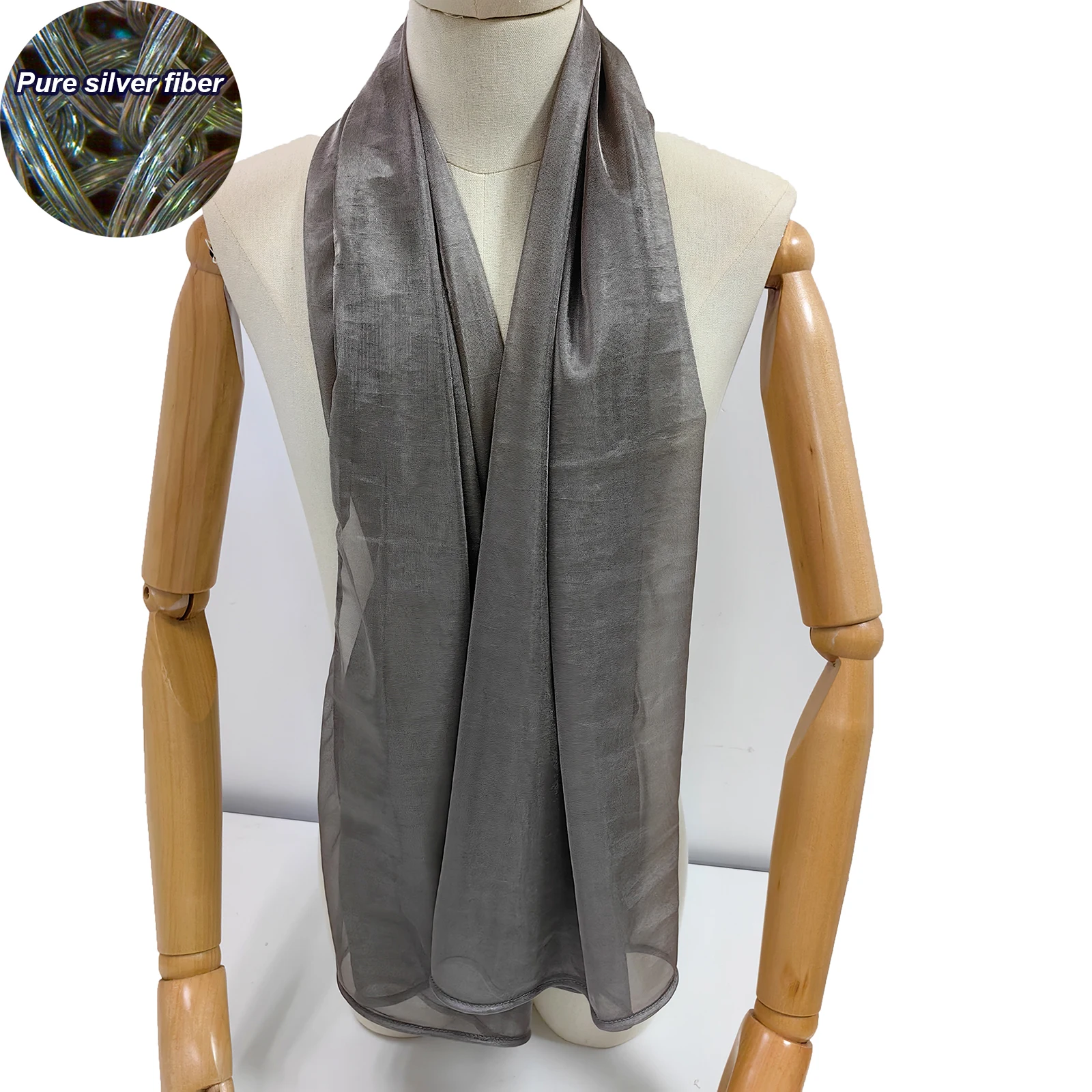 EMF Protection Silver Fiber Scarf Multi-function Gauze Kerchief Anti-radiation Antibacteria Bandana Smooth Neckscarf 85x145 cm