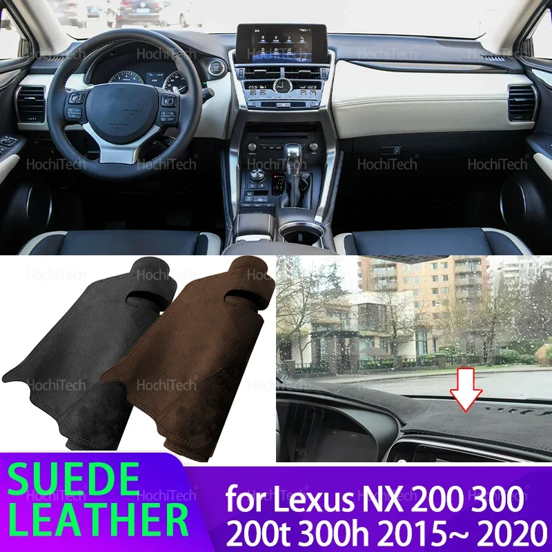 Anti-UV-Wildleder-Dashmat, schwarze Armaturenbrett-Abdeckung, Sonnenschutz-Teppich für Lexus NX 2015–2020 NX200t NX300h NX200 NX300 200t 300h