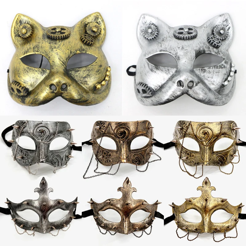 Cosplay Steampunk mechaniczne Masquerade Cosplay maska piłka pół twarzy mężczyźni kobiety strój punkowy impreza z okazji Halloween rekwizyty