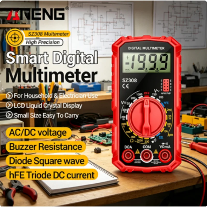 

1999 Counts Digital Pocket Multimeter AC DC Voltage Current Resistance Tester Portable Electrician Home Measuring Tool