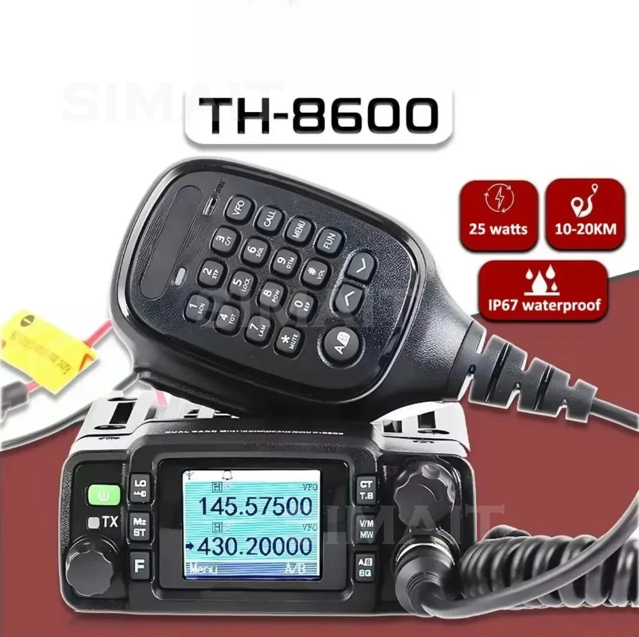 Hot Sale TYT TH-8600 IP6 Waterproof 25W Dual Band Walkie  VHF/UHF 1440148MHz/420-450MHz