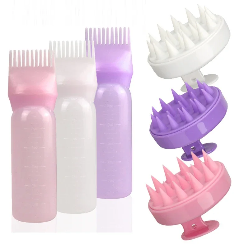 2pcs Hair Dye Refillable Bottle Applicator Comb Hair Massager Brush Air Cushion Comb Set Hair Coloring Hairdressing Styling Tool