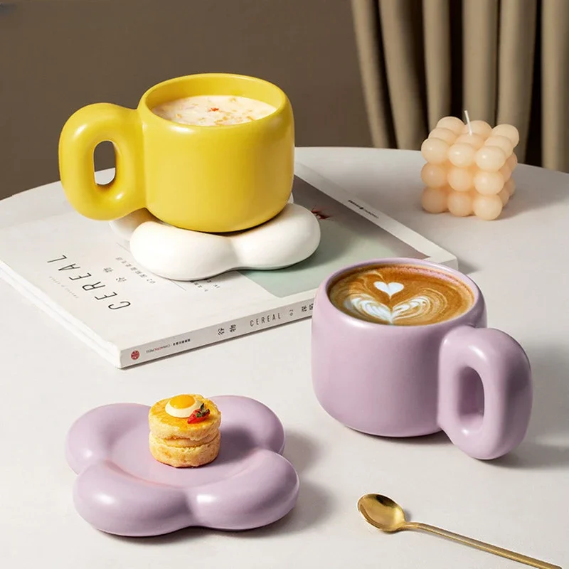 500ml Large Capacity Mug Cute Ceramic Coffee Cup and Saucer Set European Afternoon Tea Milk Coffee Drink Mug Office Water Cup