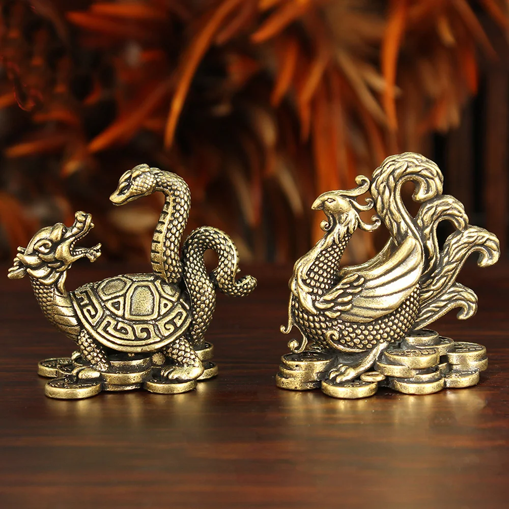 

Chinese Four Great Divine Beasts Retro Brass Statue Lucky Wealth Feng Shui Ornament Home Decoration Gift