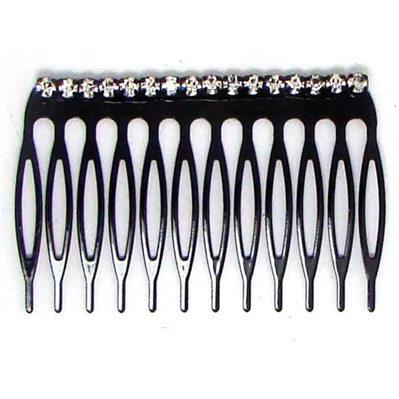 Peineta para el cabello con diamantes de imitación, Color negro, piedras transparentes curvadas, soporte para adorno, tocado de peluquería, accesorios de joyería