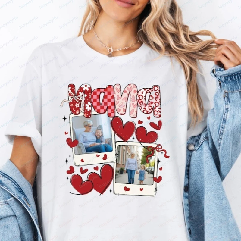 Custom Photo Mother's Day Shirt Personalized Nana & Gigi Sweatshirt Coquette Mother's Day Gift Tee Fashion Round Nec Women's Tee