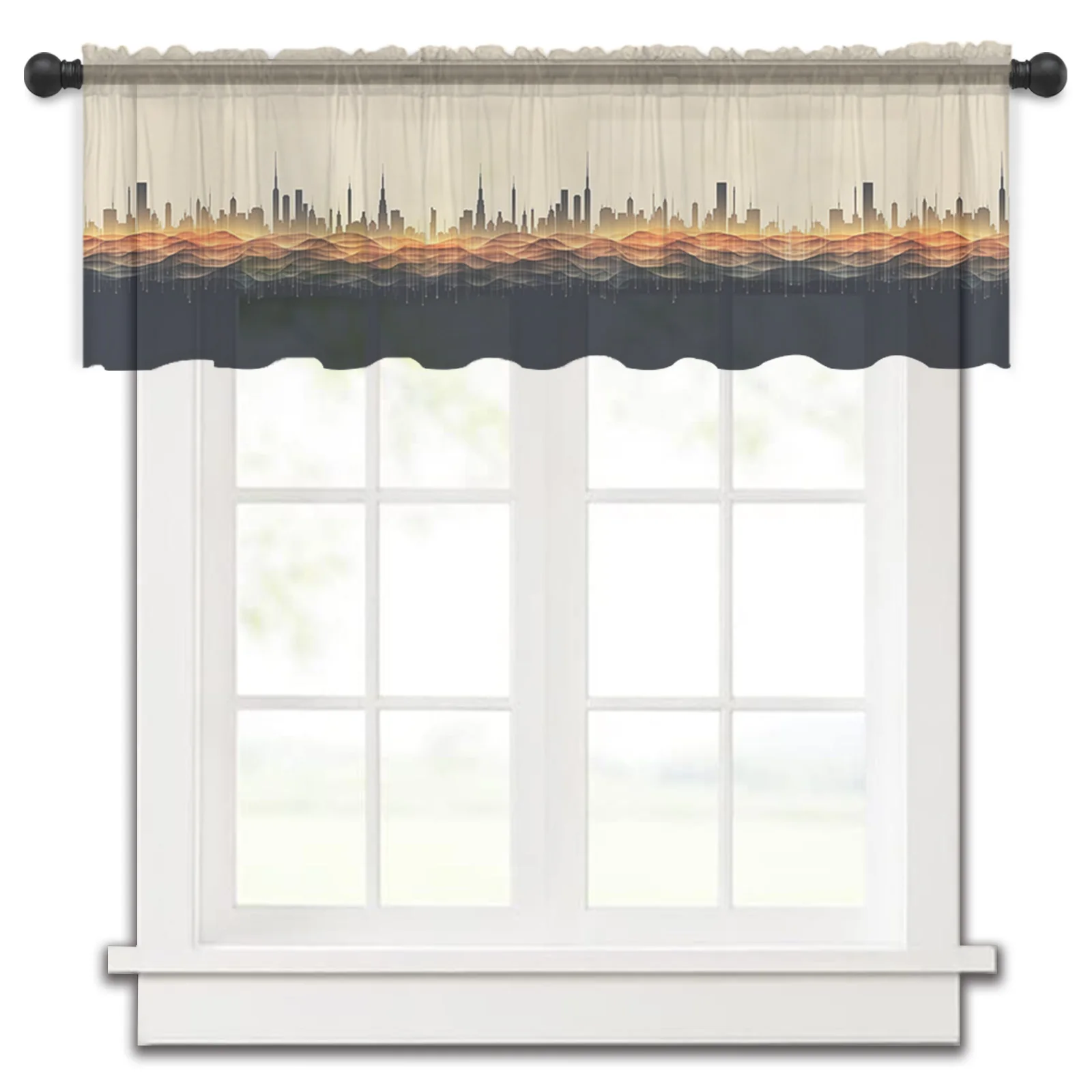 Gradient Light Points Of Urban Reflection Lines Small Window Curtain Valance Sheer Short Curtain Bedroom Home Decor Voile Drapes