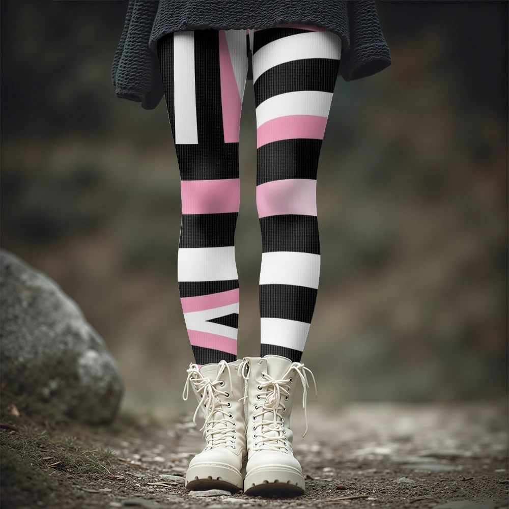 Vitality Black Pink Vertical Striped Slim-Fit Pants Women Cozy Winter Leggings Colorful Y2k Sexy Girls Soft Stretchy Tights