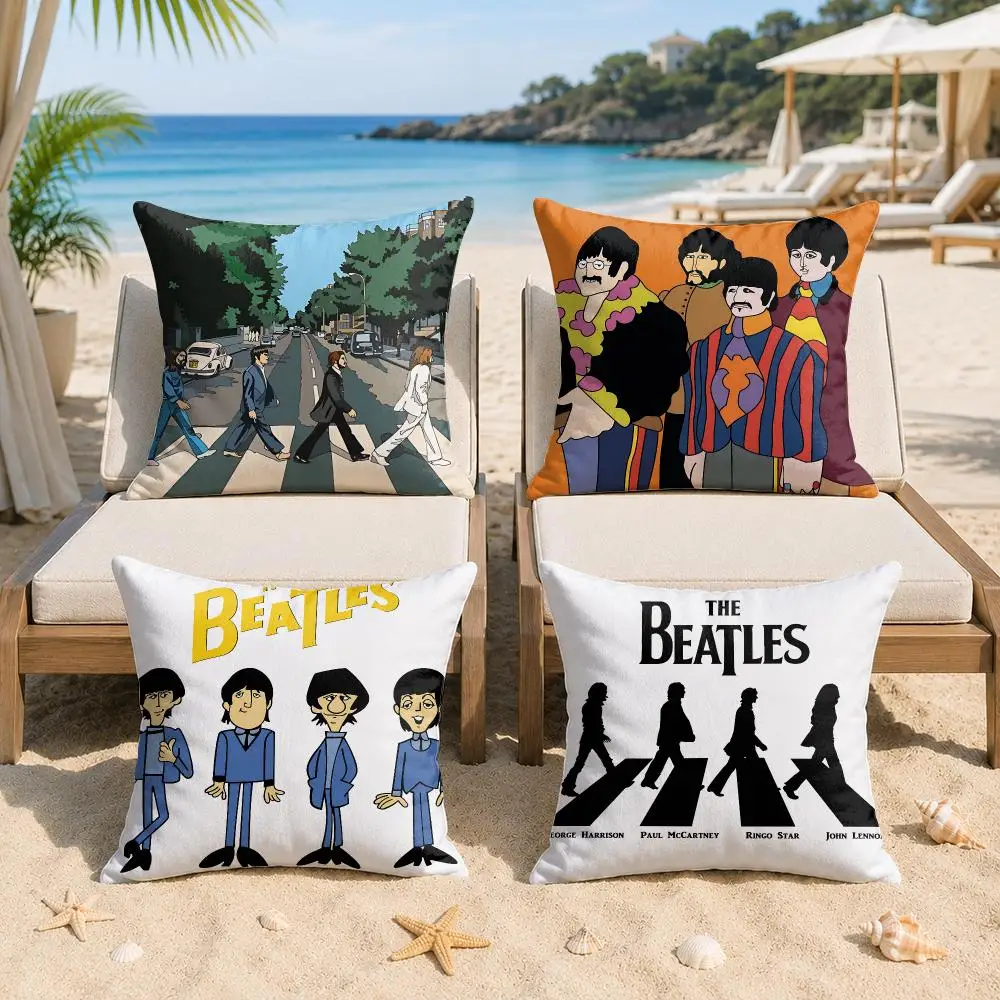 The B-Beatles Rock Band Cushion Cover Silky Short Plush Invisible Zipper Dustproof Sofa Pillow Case For Home Decor