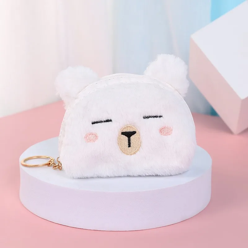 Cute Bear  Plush Wallet Cartoon Animal Coin Purse Card Case Portable Money Changer Pouch Earphone Storage Bag Birthday Gifts