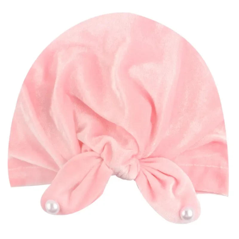 1pc Cute Pearl Beanie Baby Girl Hat Elastic Newborn  Turban Bowknot Cap for Girls Solid Cotton   Accessories  