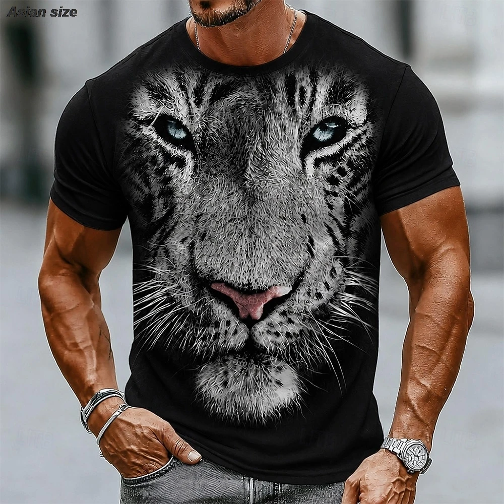 White Tiger Animal 3D Print Men T‑Shirt Casual Crew Neck Short Sleeve Fashion Tops