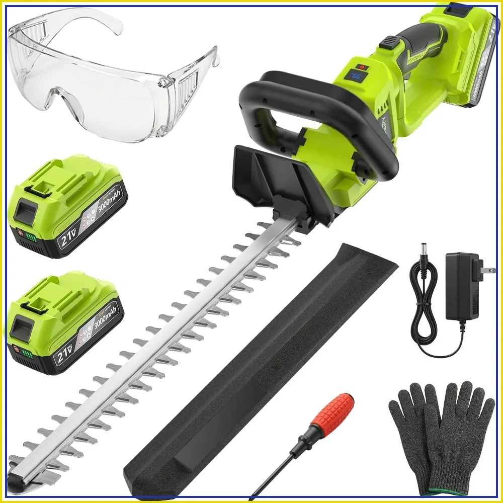 20-Inch Brushless Cordless Hedge Trimmer with 2×3.0Ah Batteries, 21V Electric Trimmer with Display, 2-Speed Control, 180° Rotatable Handle, Dual-Safety Switch for Garden Yard Care
