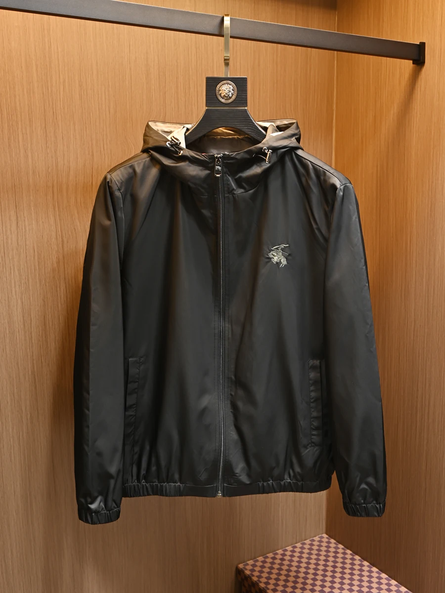 

Faionable Embroidered Jaet Men's Slim Fit Casual High Quali Windproof Hooded Outerwear Spring Autumn Seasonal Youth App...