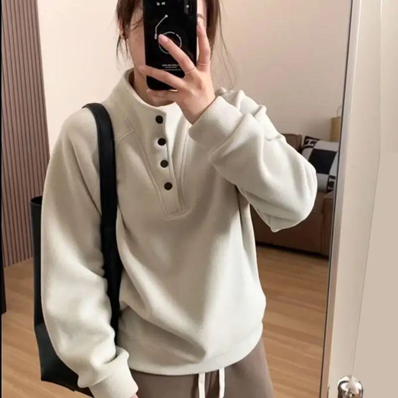 

Зимний пуловер с капюшоном, женская флисовая рубашка большого размера, двусторонняя толстая теплая повседневная свободная посадка, топы с длинными рукавами, осень-зима, повседневная