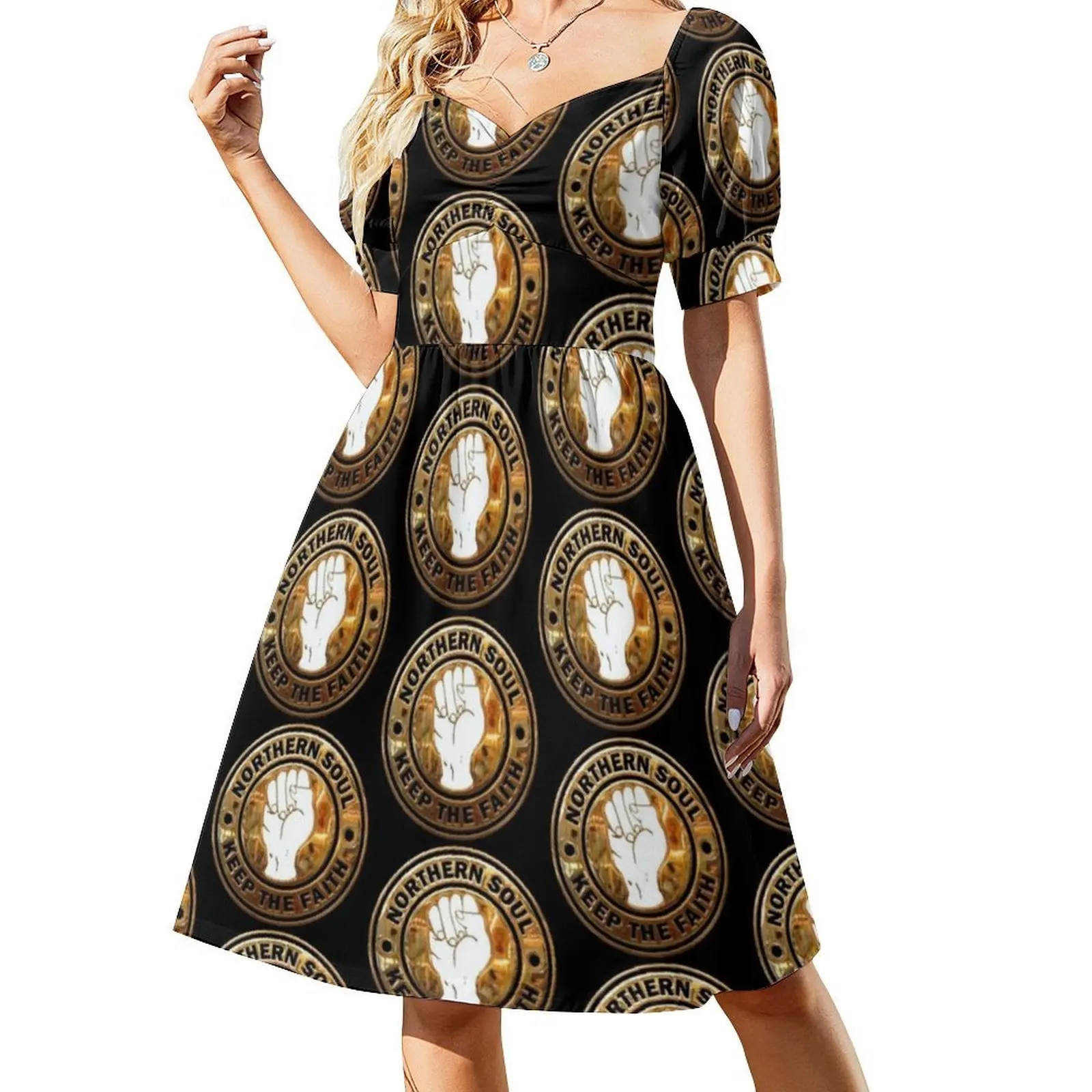 فستان Northern Soul Keep The Faith In Gold White Fist على شكل قلب، فستان أنيق للحفلات الصيفية للنساء، الروح الشمالية #2