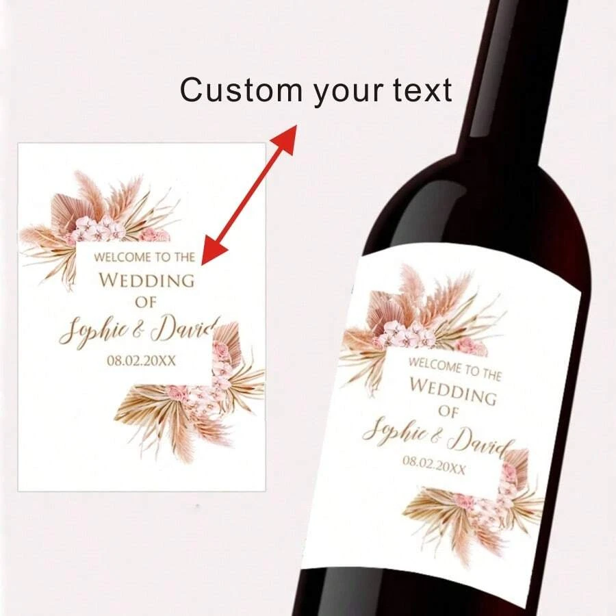 

30PCS Custom Pampas Grass Wine Bottle Wraps Sticker Any Text Baptism Birthday Christmas Winter Fall Fashionable Stylish Labels