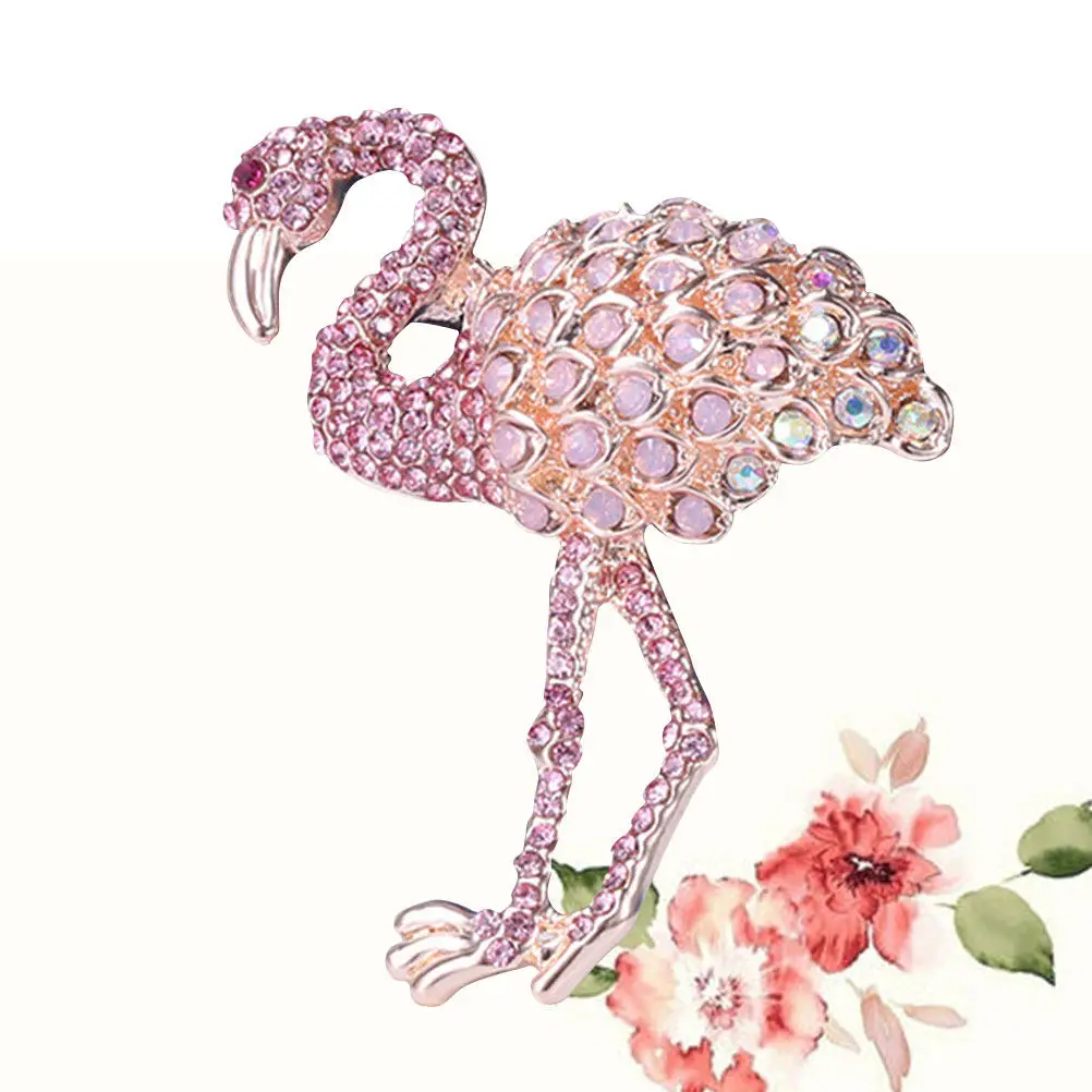 Broche de flamenco de cristal para mujer y niña, broche de moda de aleación, broche para fiesta, boda, graduación, vestido, abrigo, chaqueta, suéter, accesorio.