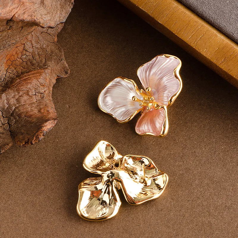 

Fashionable Elegance Enamel Thin Painted Cute Peach Flower Earrings Luxury Irregular Work Ear Jewelry Elegant Women's Studs