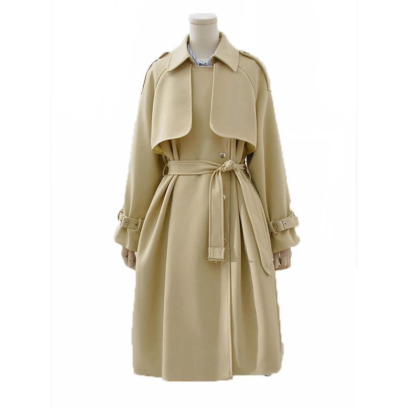 

Fall New Brand Women Yellow Off White Trench Coat Long Windbreaker Lady Fashion Trend Single Breasted Slim Long New Women Trench