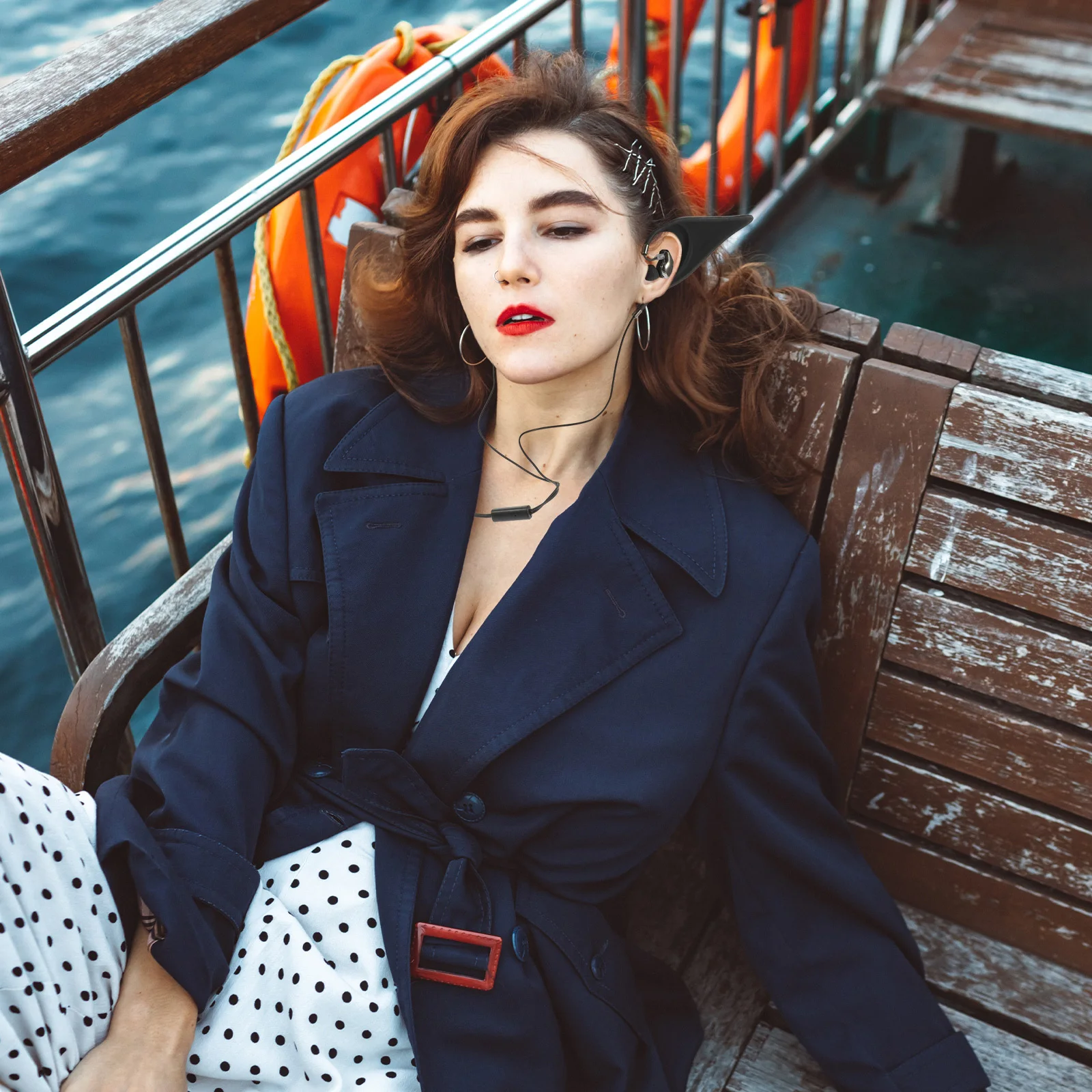 Elf سماعات أذن ستيريو سلكية داخل الأذن، ميكروفون للحد من الضوضاء، مكالمات واضحة، هاتف لوحي، ملابس طويلة، قابس مريح