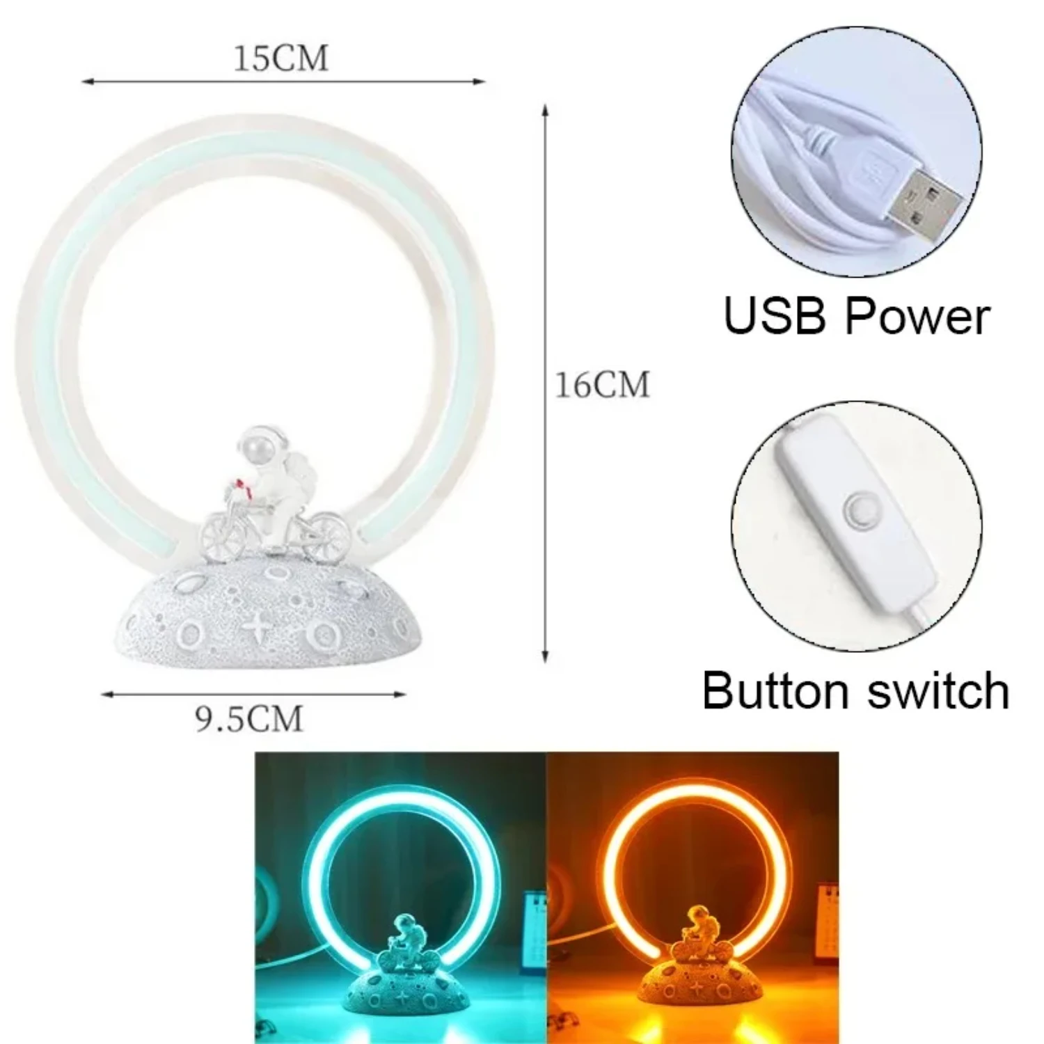 3D 우주 비행사 LED 야간 조명, USB 전원 침대 옆 램프, 노벨티 퀵샌드 링 라이트, 어린이 생일 선물, 침실 장식, 신제품