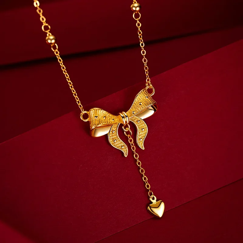 24K ouro amarelo Butterfly Clavícula Cadeia, 9999 ouro real, amor