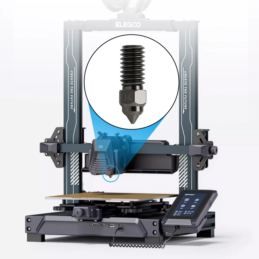 ل Elegoo نبتون 4 Plus/4 ماكس الفوهات 0.2/0.4/0.6/0.8/1.0 مللي متر فوهة النحاس النحاس مطلي الصلب المقسى عالية السرعة الفوهات #6