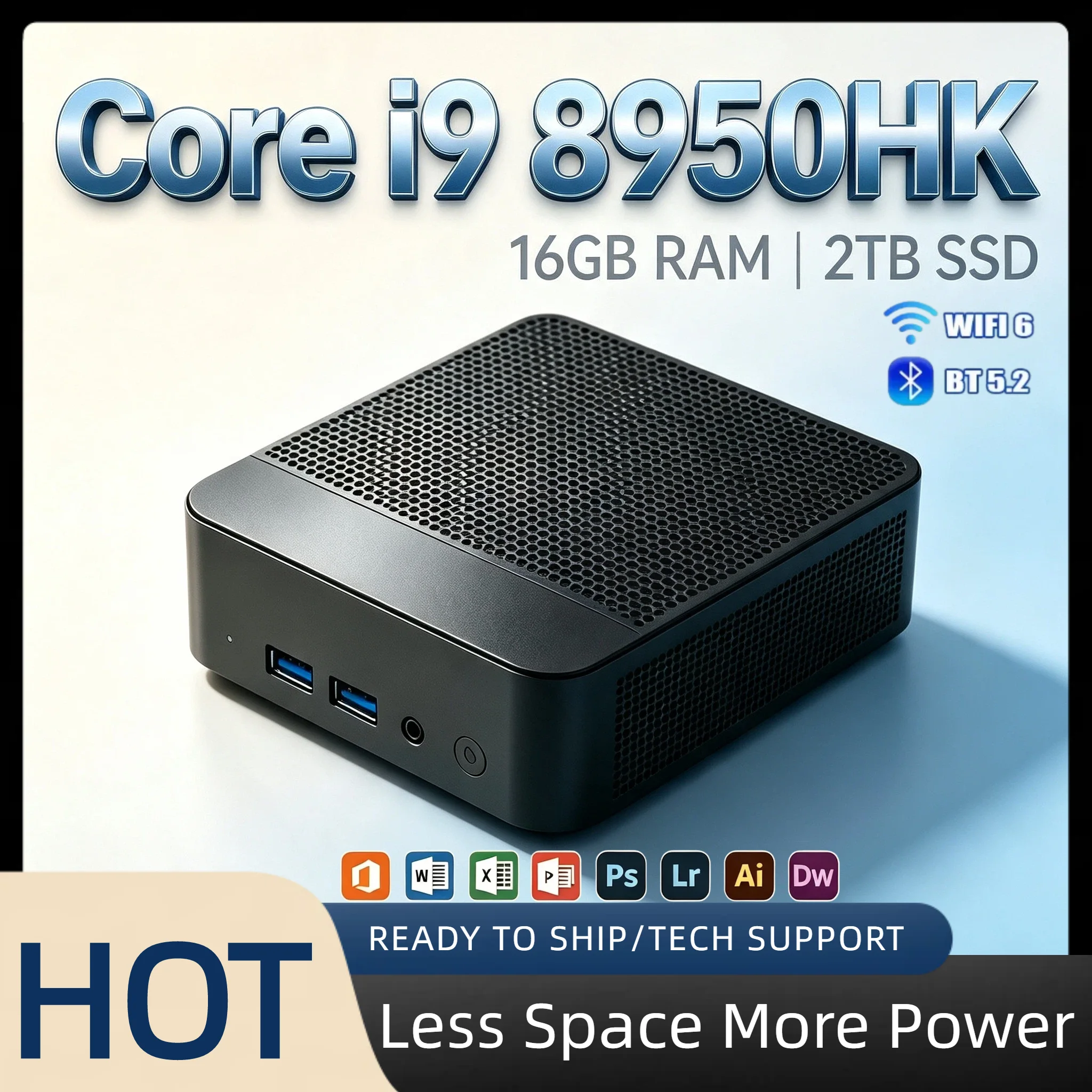 Core i9 8950HK Portable Mini Desktop 16GB DDR4 Triple 4K Screen WiFi6 BT5.2 Silent Cooling Home Office Pro Fast PC