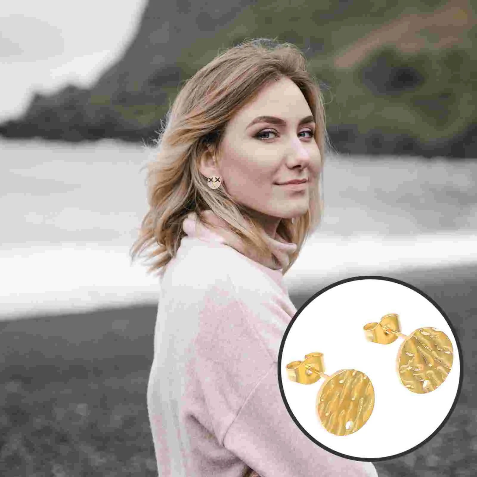 

10Pcs Ear Bezel Earrings Posts Blank Base 10mm Gold Round Stainless Steel Jewelry Making Accessories