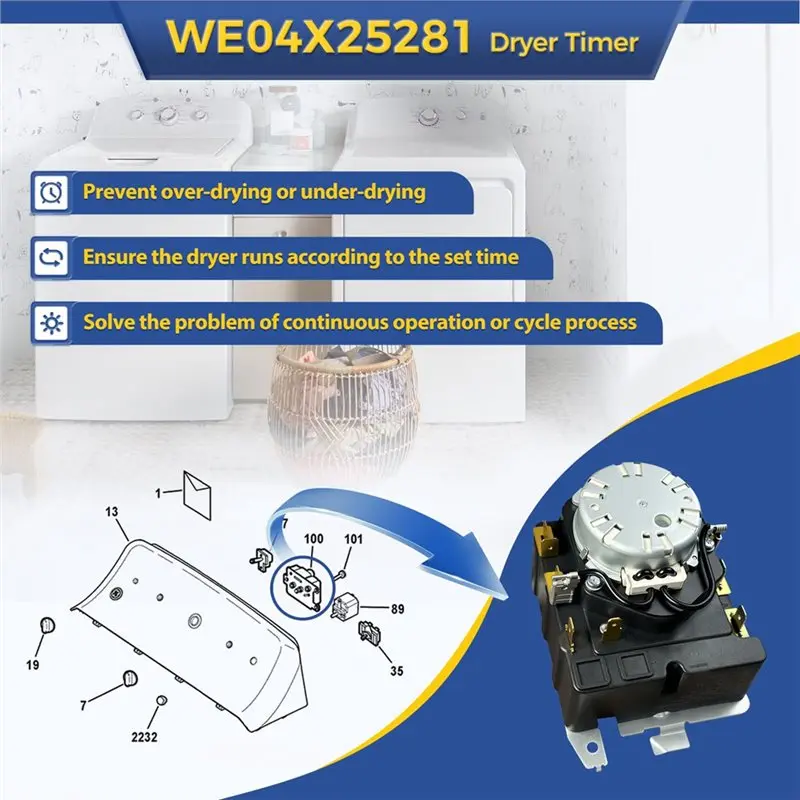【كفاءة 】WE04X25281 لـ GE Hotpoint، جزء استبدال مؤقت المجفف لغسالة GE Hotpoint، أجزاء ملحقات مؤقت المجفف