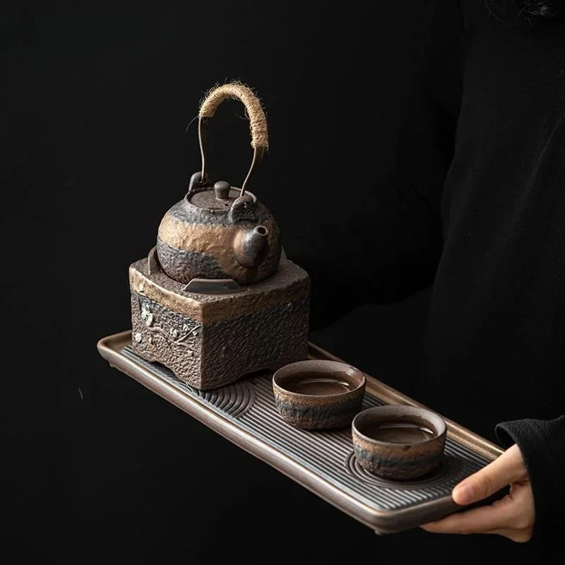 Japanese Style Warm Tea Mini Set Chinese Kung Fu Tea Set One Pot Two Cups Stoneware Teacup Teapot and Saucer Ceramic Tea Set