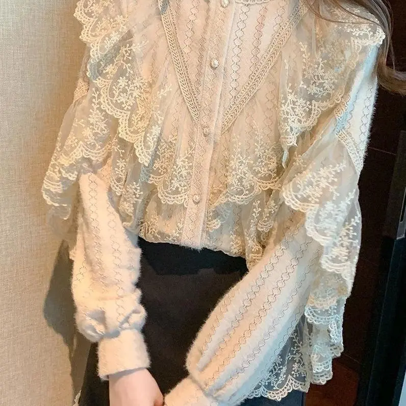 

Lace Shirt Bottoming Shirt for Women Early Spring, Autumn and Winter 2026 New Style French Style High-end Inner Shirt
