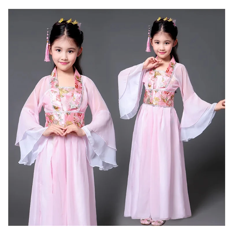 

CyChinese Traditional Hanfu Dress Child Clothes Folk Dance Girl Old Chinese Opera Tang Dynasty Han Ming Costume Tangsuit For Kid