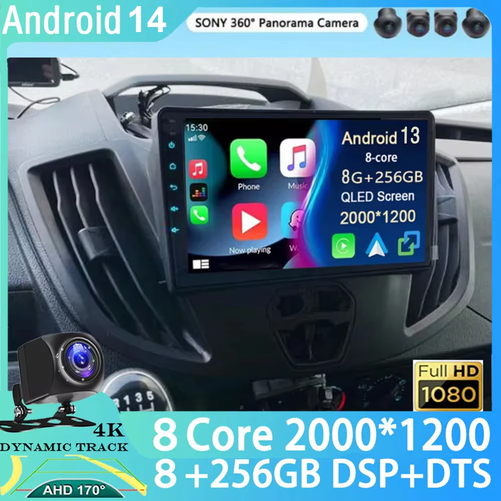 Android 14 Wireless Carplay&Auto WIFI+4G For Ford Transit 2015 2016 2017 2018 Car Radio Multimedia Video Player Stereo 2din  GPS