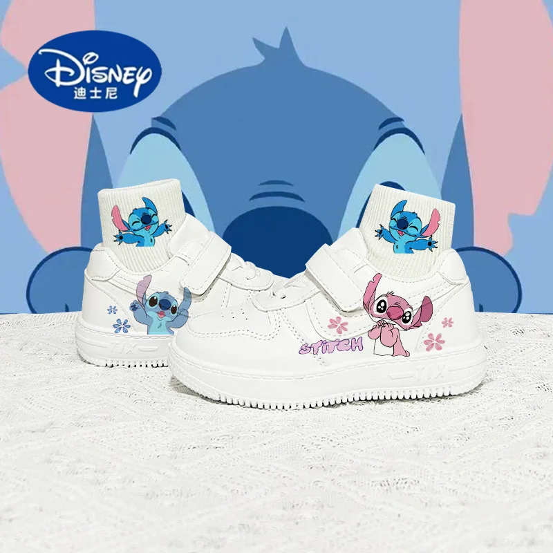 

Disney 2025 Kids' White Sneakers - Leather Cartoon Shoes for Boys/Girls, Breathable & Durable for School