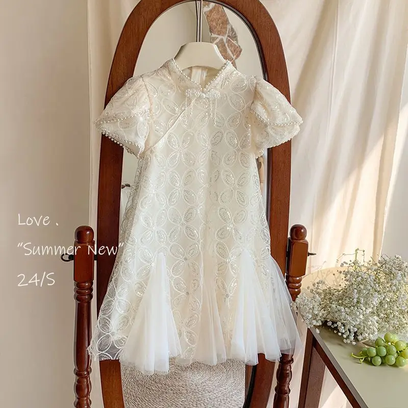

Girls' cheongsam dress summer new style children's gauze skirt princess fish tail Chinese dress