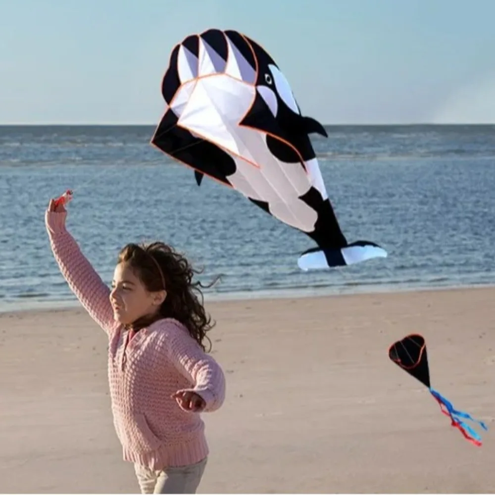 New 2.2m Large Whale/Dolphin Kite Good Flying Long Tail Soft Kite Single Line 100 Meter Kite Line Plastic Flying Toy Kid & Adult