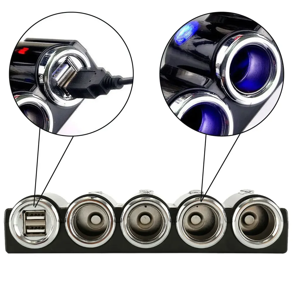 Universal Car Charger 12V 24V 4 Way Cigarette Lighter Multi Socket Auto Splitter Power Charger Car Adapter Dual USB Car Charger