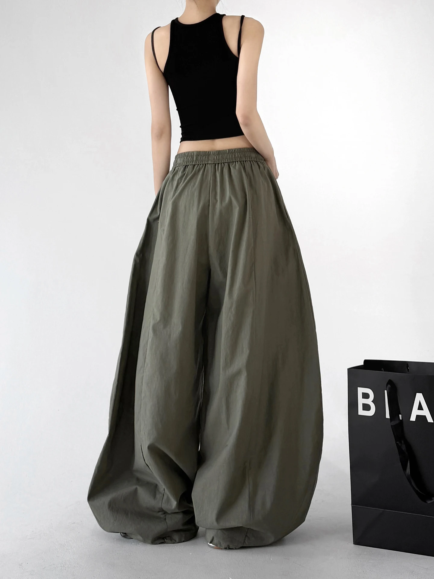 Military Green Wide Leg Pants Women's Summer Cotton Linen High Waist Loose Thin Casual Match All Season Long Trousers