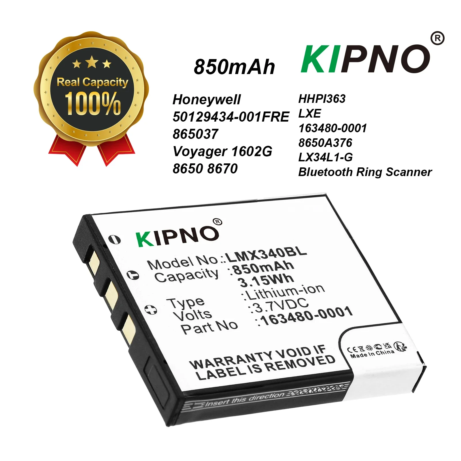 

Аккумулятор Honeywell 50129434-001FRE 865037 HHPI363 LXE 163480-0001 8650A376 Voyager 1602G 8650 8670 LX34L1-G Bluetooth Ring