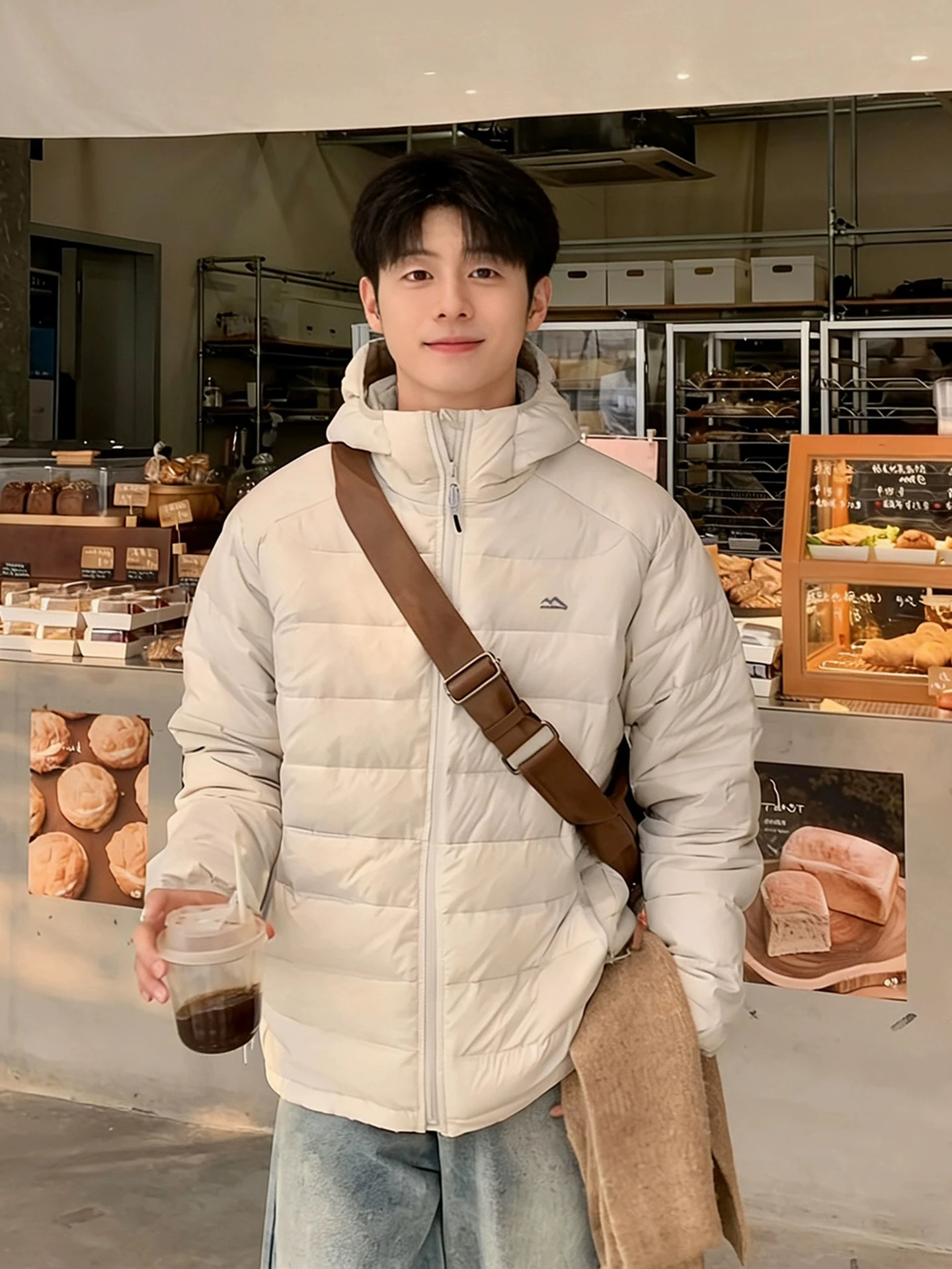 

Легкая мужская пуховая куртка с капюшоном, серовато-белая, морозостойкая, теплая, в американском стиле, короткая, из хлопка