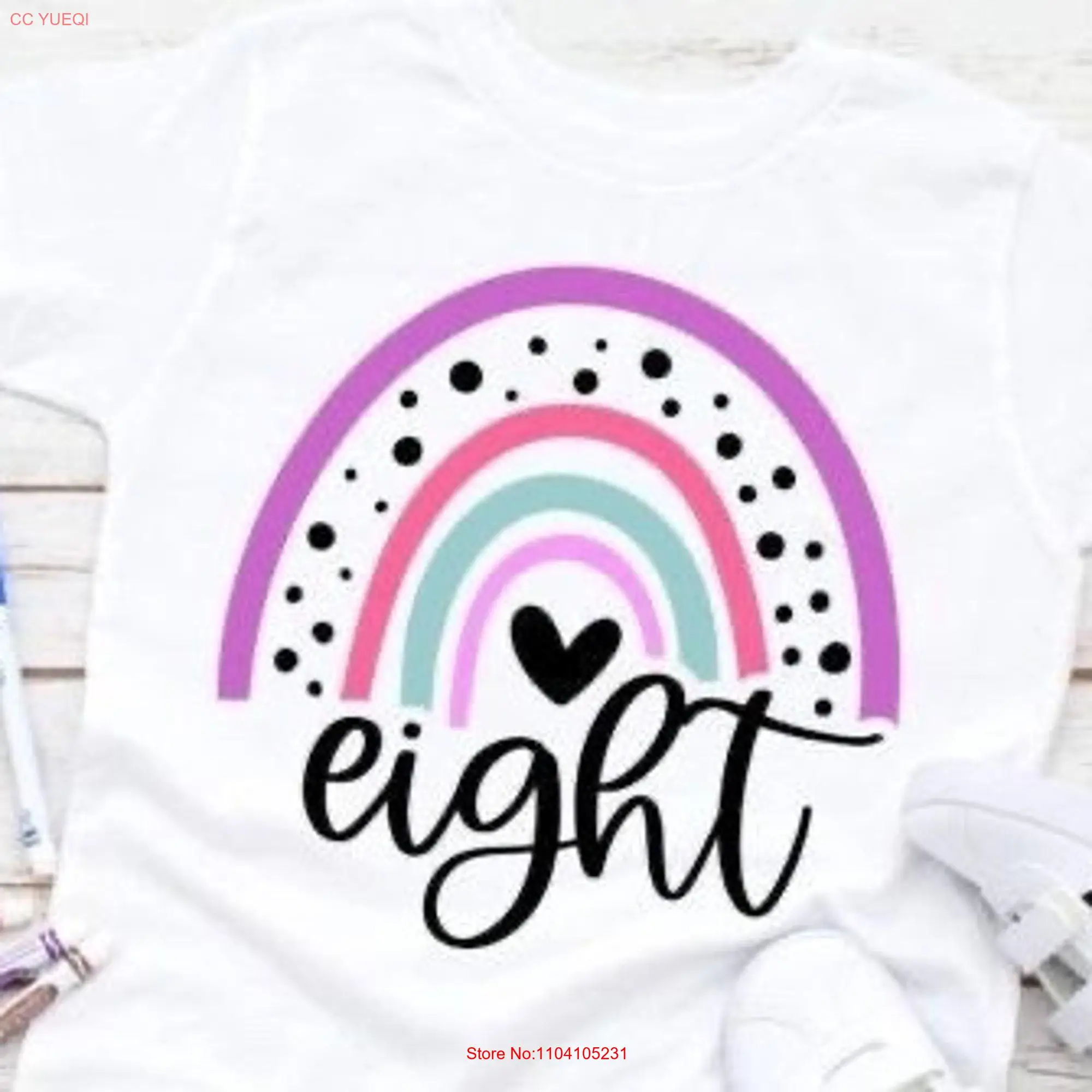 Eighth birthday shirt Rainbow T 8th girl Eight gift for kids party long or short sleeves