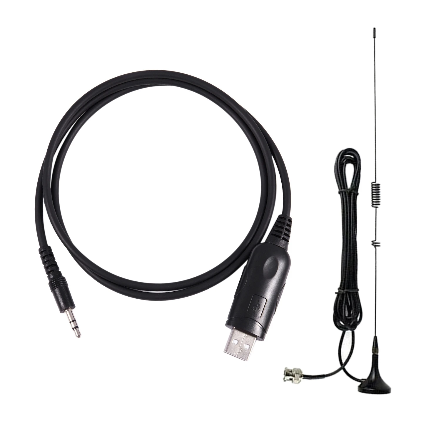 2 accessoires pour talkie-walkie noir: 1 antenne UT-106UV BNC double bande U + VHF pour Radio ICOM YAESU Kenwood BAOFENG et 1 pièce 3.5Mm US