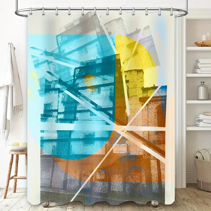 

Сине-желтая занавеска для душа с принтом городской пейзажа для декора ванной комнаты, водонепроницаемая ткань, современный дизайн, набор аксессуаров для ванной комнаты (размер 69x7