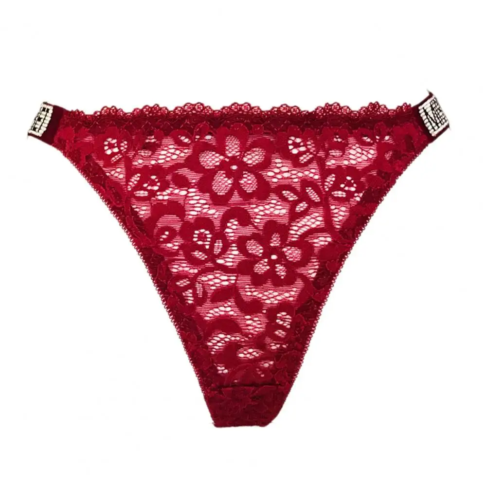 Women Thong Female Underwear Elegant Lace Rhinestone Decor Thong Panties Sexy Butt-lifted G-string Underwear Women's Low Waist