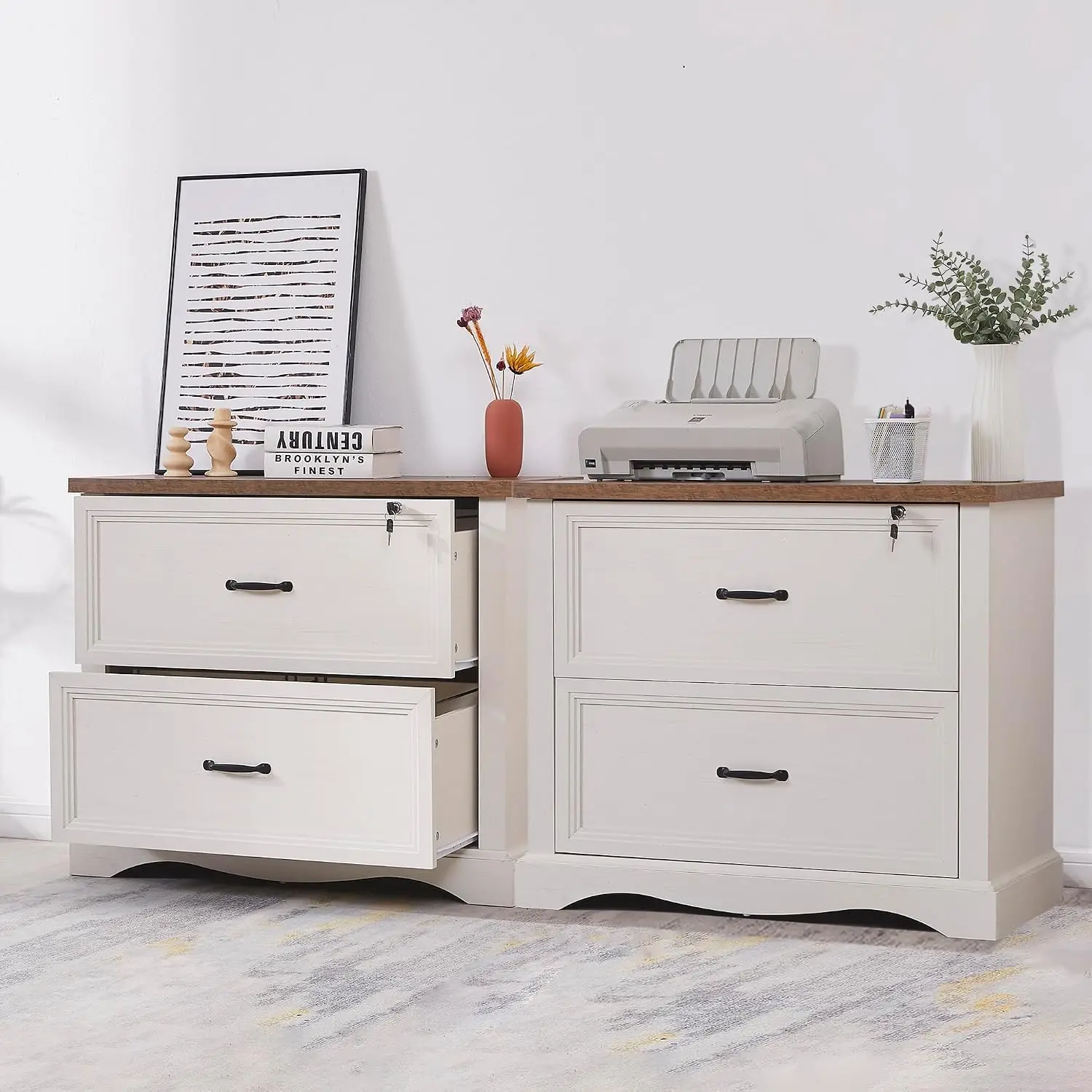 Farmhouse Wood Lateral File Cabinet with Lockable Drawer & Hanging Folders for Home Office Letter Legal A4 Size, Customized
